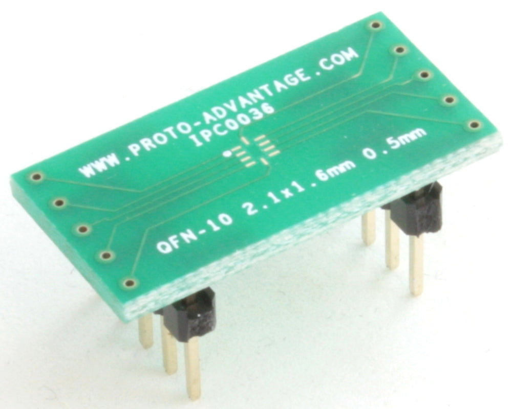 QFN-10 to DIP-10 SMT Adapter (0.5 mm pitch, 2.1 x 1.6 mm body)