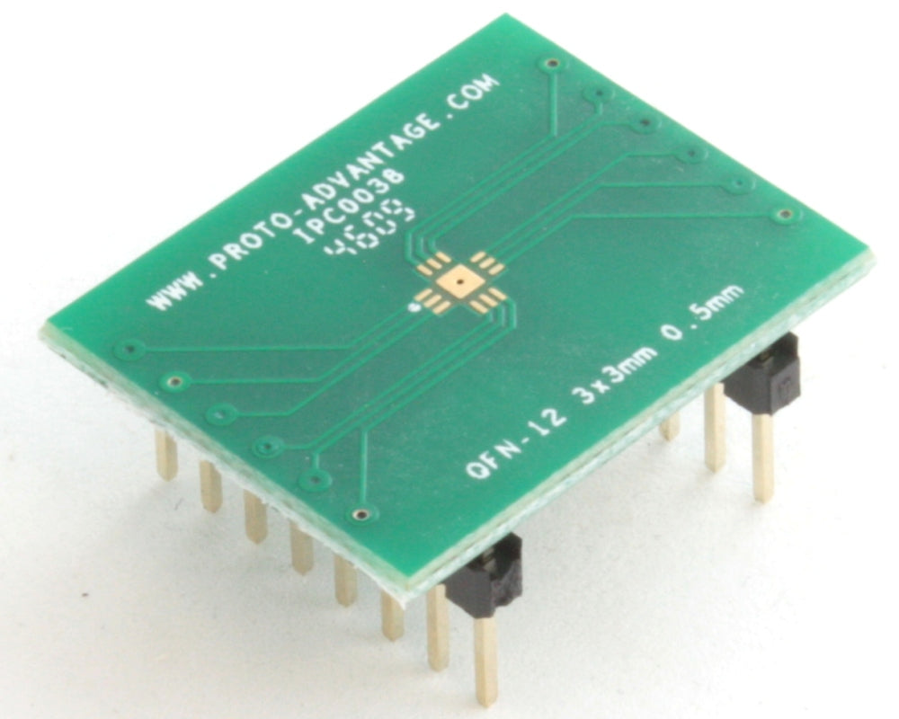 QFN-12 to DIP-16 SMT Adapter (0.5 mm pitch, 3 x 3 mm body, 1.7 x 1.7 mm pad)