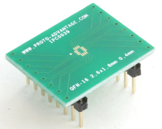 QFN-16 to DIP-16 SMT Adapter (0.4 mm pitch, 2.6 x 1.8 mm body)