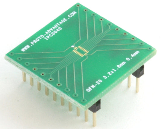 QFN-20 to DIP-20 SMT Adapter (0.4 mm pitch, 3.2 x 1.8 mm body)