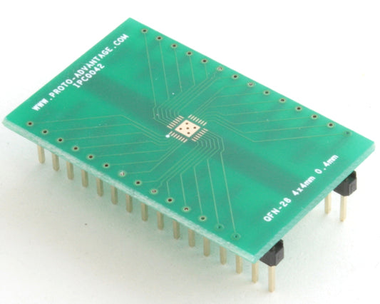 QFN-28 to DIP-32 SMT Adapter (0.4 mm pitch, 4 x 4 mm body, 2.4 x 2.4 mm pad)
