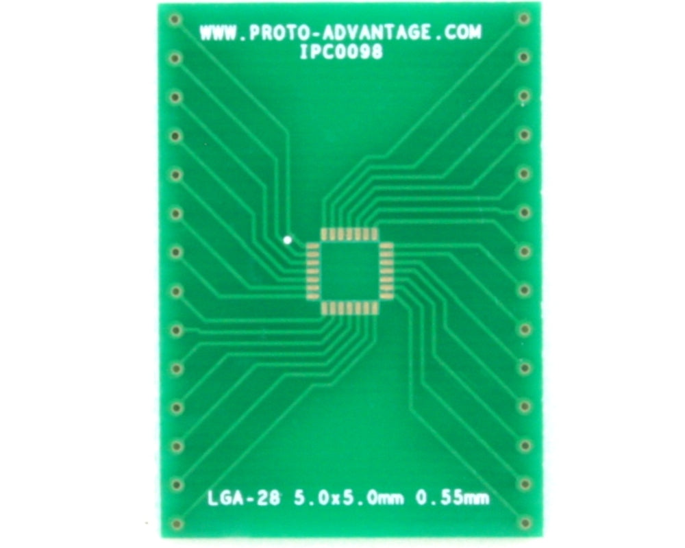 LGA-28 to DIP-28 SMT Adapter (0.55 mm pitch, 5.0 x 5.0 mm body)