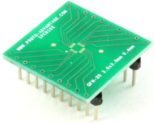 QFN-20 to DIP-20 SMT Adapter (0.4 mm pitch, 3.0 x 3.0 mm body)