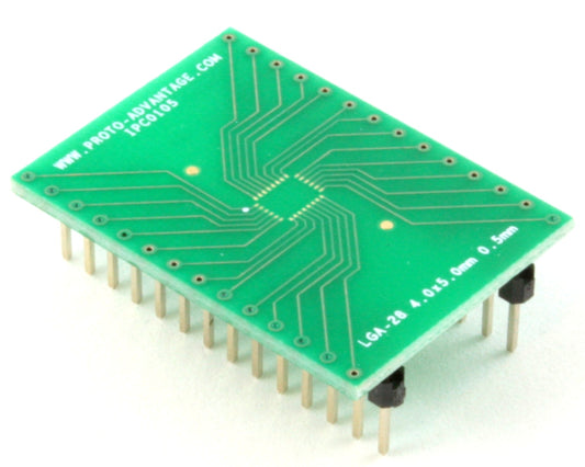 LGA-28 to DIP-28 SMT Adapter (0.5 mm pitch, 4.0 x 5.0 mm body)