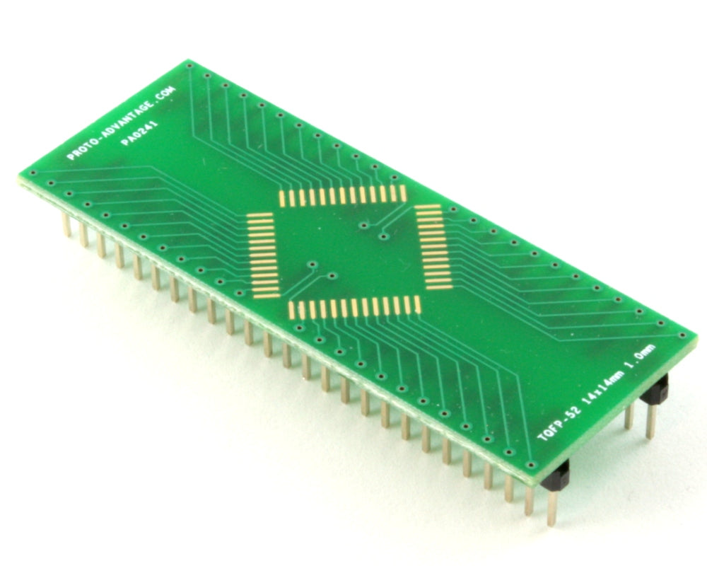 TQFP-52 to DIP-52 SMT Adapter (1.0 mm pitch, 14 x 14 mm body)